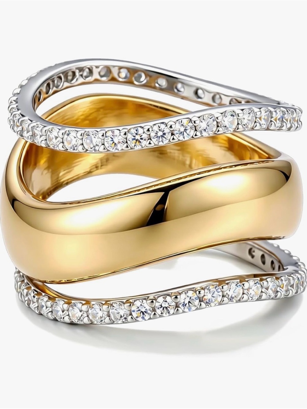 OPI Gold and Silver Twisted Crystal Band Ring